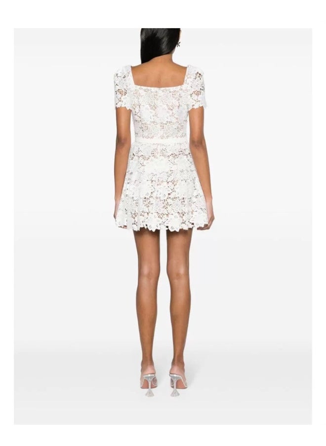 Loquat White Square Neck Floral Lace Dress for petite ladies  - Image 2