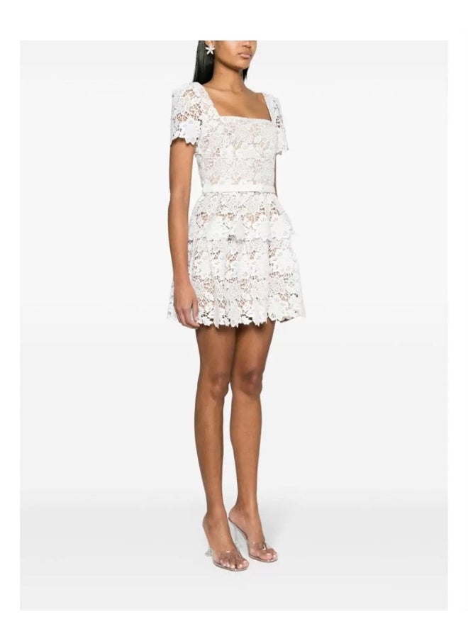 Loquat White Square Neck Floral Lace Dress for petite ladies  - Image 3
