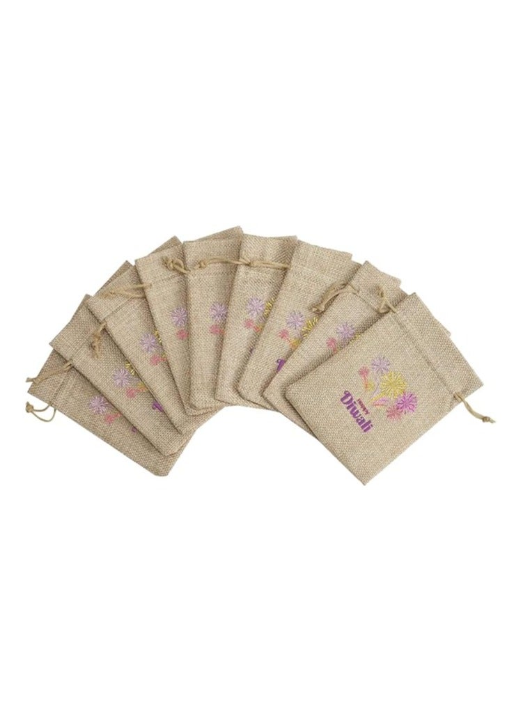 أكياس هدايا ديوالي - مجموعة مكونة من 12 كيس من الجوت - احتفل بعيد الأضواء مع هدايا صديقة للبيئة - Image 3