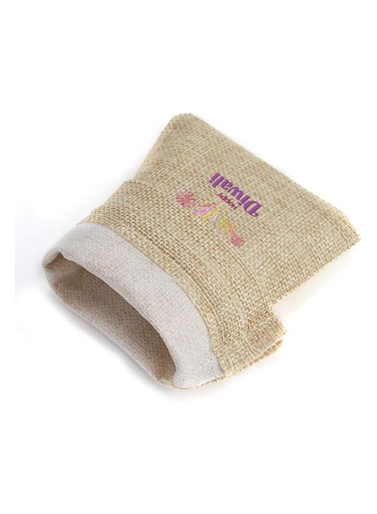 أكياس هدايا ديوالي - مجموعة مكونة من 12 كيس من الجوت - احتفل بعيد الأضواء مع هدايا صديقة للبيئة - Image 4