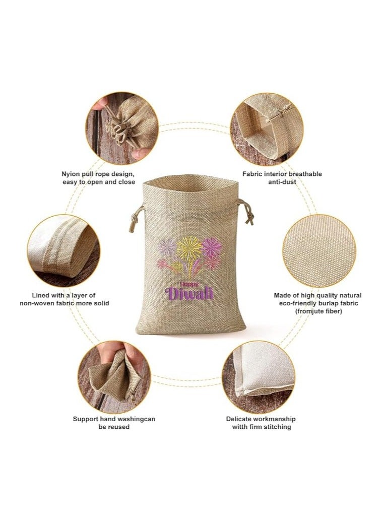 أكياس هدايا ديوالي - مجموعة مكونة من 12 كيس من الجوت - احتفل بعيد الأضواء مع هدايا صديقة للبيئة - Image 5