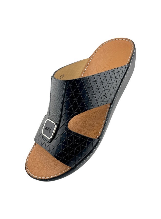 النهام شبشب AET للرجال | شبشب رجالي يومي | شبشب رجالي من جلد البقر العربي بالكامل بنقشة عربية وإبزيم | نعل داخلي بني | صندل عربي خارجي | مريح وخفيف الوزن - Image 3