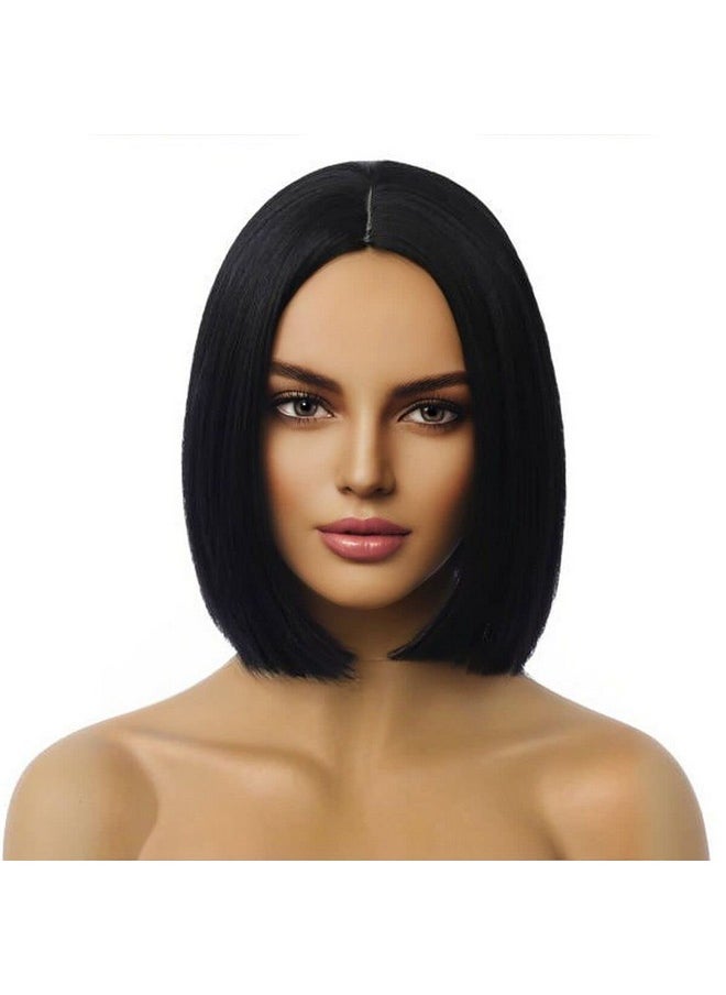 MAGQOO Black Wig For Women Black Bob Wig Short Black Wig Straight Black Wigs Middle Part Synthetic Heat Resistant Cosplay Costume Party Wigs (Black)  - Image 1