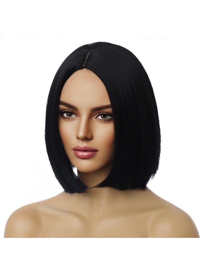 MAGQOO Black Wig For Women Black Bob Wig Short Black Wig Straight Black Wigs Middle Part Synthetic Heat Resistant Cosplay Costume Party Wigs (Black)  - Image 4