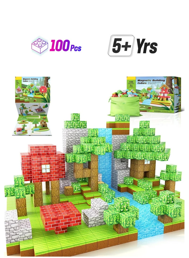 100PCS Magnetic Blocks-Build Mine Magnet World Set, Magnetic Blocks Building Toys,  Magnetic Tiles Building Blocks Toddler Toys, STEM Sensory Outdoor Toys, Magnet Toys for Boys & Girls Ages 5-7  - Image 1