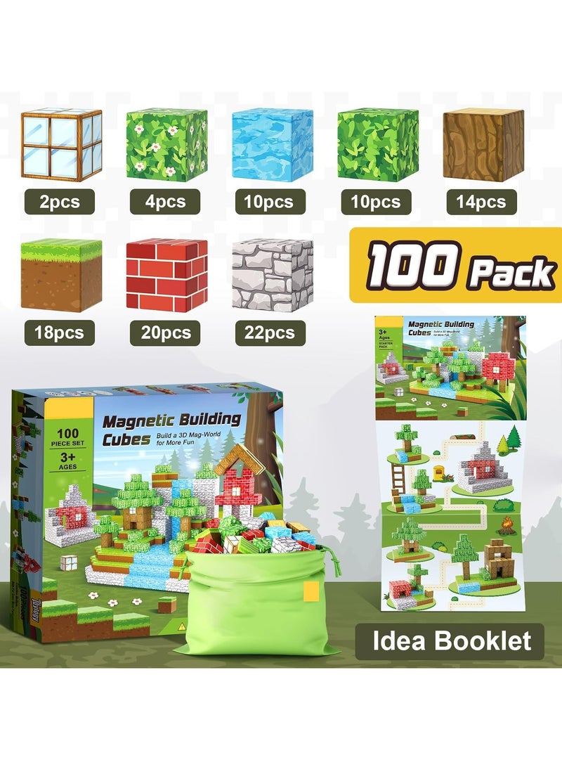 100PCS Magnetic Blocks-Build Mine Magnet World Set, Magnetic Blocks Building Toys,  Magnetic Tiles Building Blocks Toddler Toys, STEM Sensory Outdoor Toys, Magnet Toys for Boys & Girls Ages 5-7  - Image 2