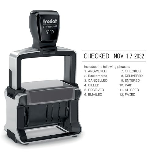 Trodat Professional 5117 12-Message Stamp, Dater, Self Inking, 2-1/4" x 3/8", Black - Image 1