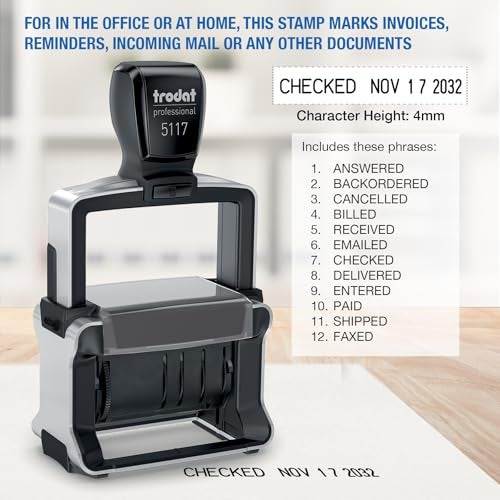 Trodat Professional 5117 12-Message Stamp, Dater, Self Inking, 2-1/4" x 3/8", Black - Image 3
