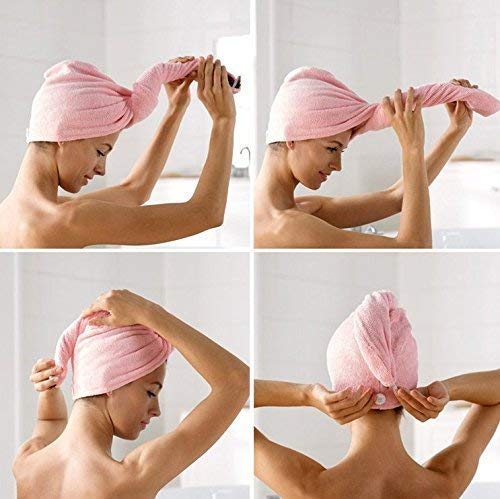 Dkriva Hair Towel Wrap for Women-Quick Drying Microfiber Towel for Hair with Elastic Loop for Tying-Super Absorbent Head Towels Wrap for Ladies Hair Turban(Multicolor) (2-PCS) - Image 2