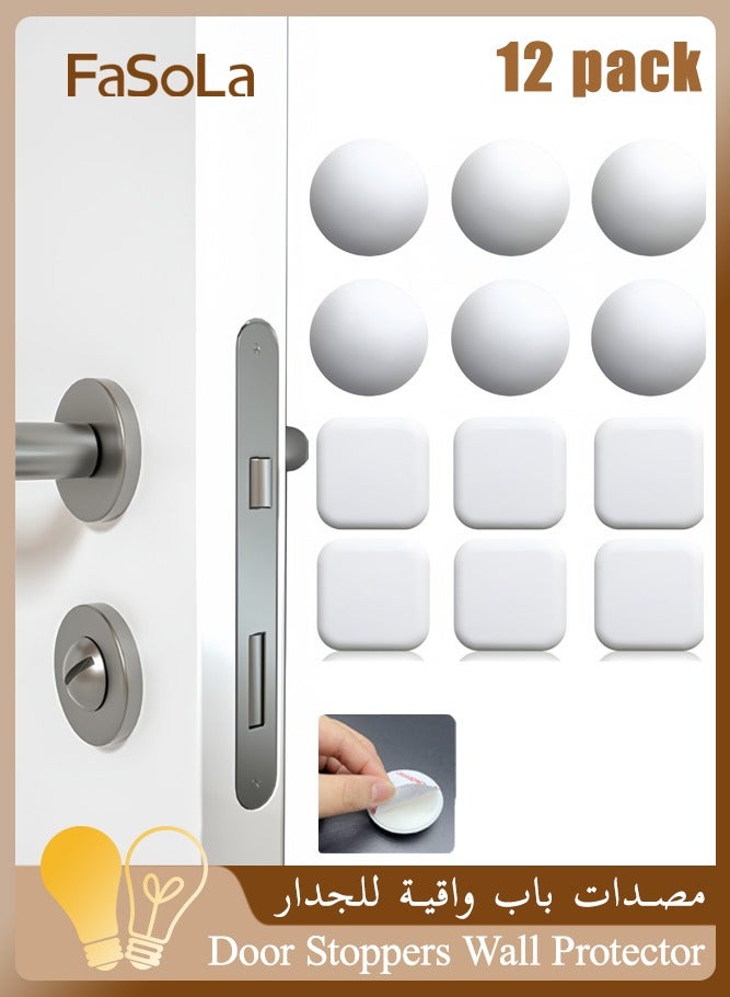 Fasola Silicone Door Stoppers 12 Pack Self-Adhesive Wall Protectors Door Handle Bumpers Silencers for Home Office Use White - Image 1