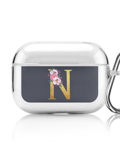 Classic Clear printed Case for Apple AirPods Pro 2nd Generation Thin Transparent Cover - Custom Monogram Initial Letter Floral Pattern Alphabet - N (Grey )