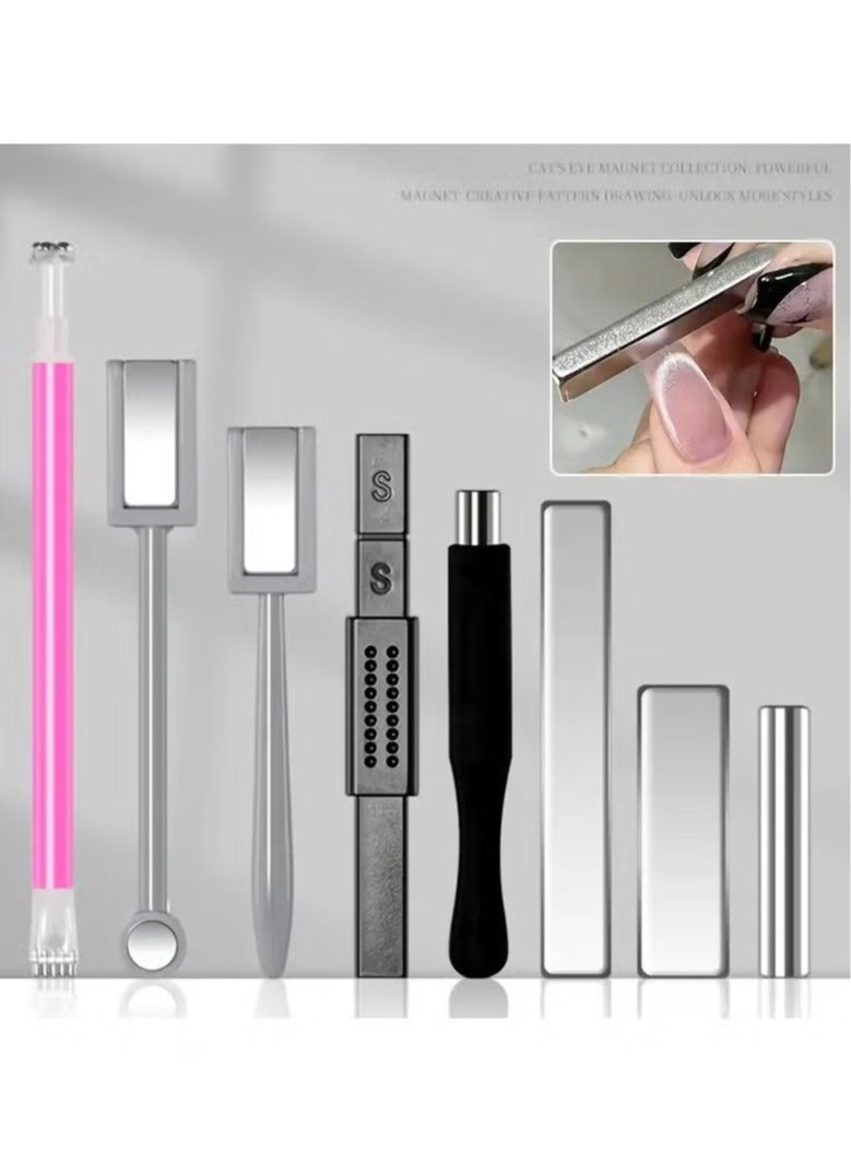 Generic 8pcs Nail Art Magnet Nail Polish Cat Eye Glue Magnet Cylindrical Magnet Rod Strong Magnet Pattern Push Magnet  - Image 1