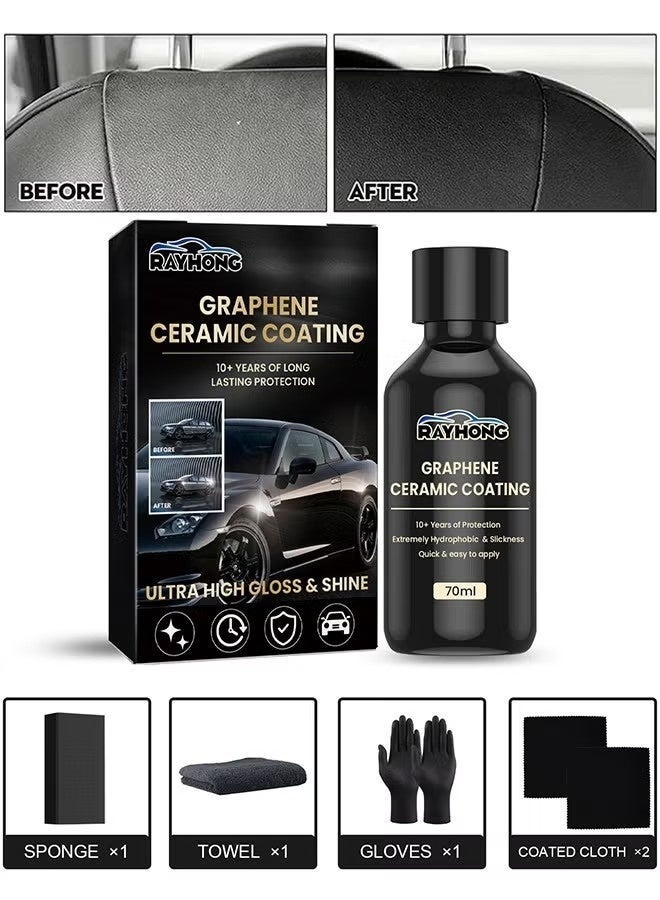 RAYHONG Graphene Ceramic Coating, New Plastics Parts Crystal Coatings Car High Gloss Protective Layer, Upgrade Crystals Coating For Cars Plastic Restorer Refurbish Agent, With Sponge*1, Towel*1, Gloves*2, Coated Cloth*2 - Image 1