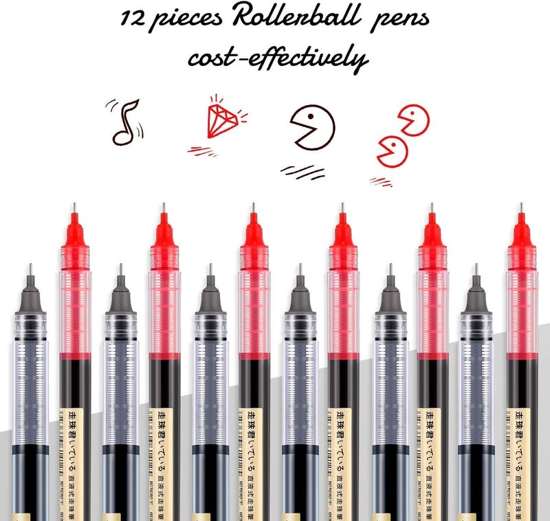 ARROLLIANT 0.5 mm Roller Pen – Pack of 12 Liquid Gel Rollerball Pens (Red & Black) – Smooth Writing Gel Ink for School, Office & Study Use - Image 4