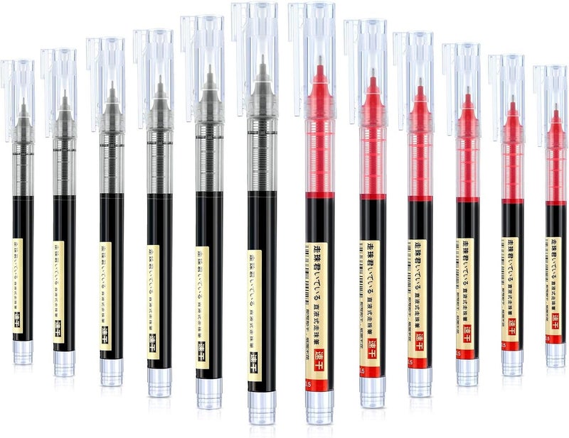 ARROLLIANT 0.5 mm Roller Pen – Pack of 12 Liquid Gel Rollerball Pens (Red & Black) – Smooth Writing Gel Ink for School, Office & Study Use - Image 1