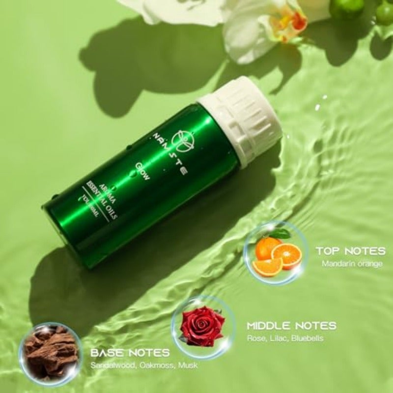 زيت العطر نامست 100 مل من مجموعة جلو، زيت موزع الروائح، مزيج من زيوت أساسية طبيعية 100% وخالٍ من الكيماويات، مزيج من البرتقال والورد وخشب الصندل، للاستخدام المنزلي في جهاز الروائح - Image 2