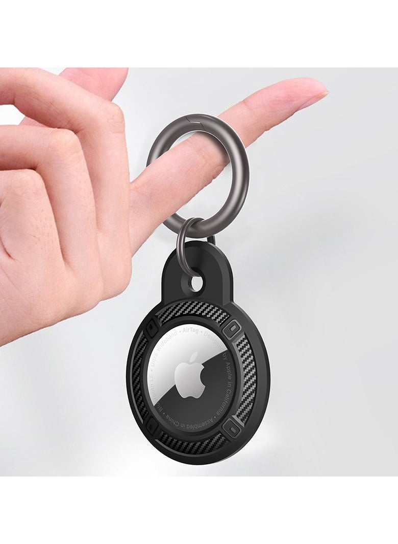Fullmosa Apple AirTag Case - Carbon Fiber TPU Protective Cover with Anti-Lost Keychain, Slim & Shockproof Tracker Holder for Keys, Wallet, Luggage (Black)  - Image 4