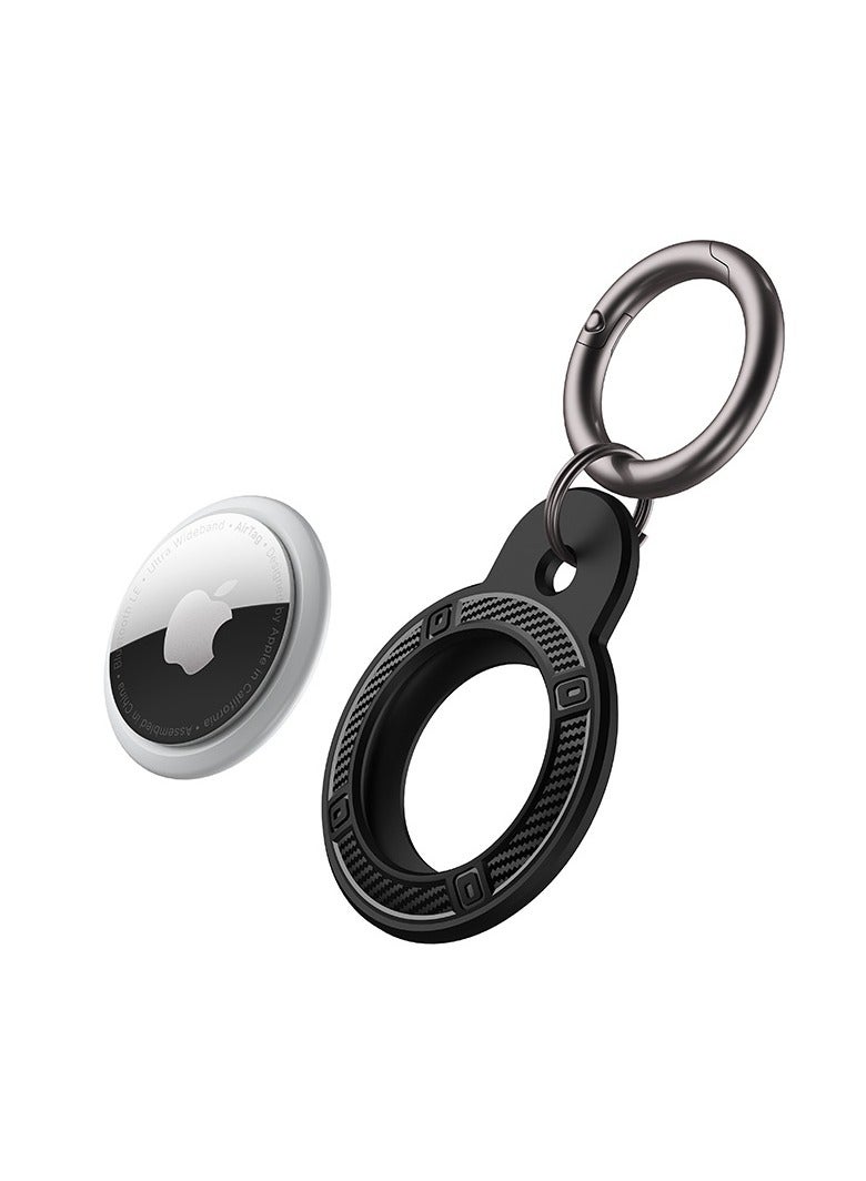Fullmosa Apple AirTag Case - Carbon Fiber TPU Protective Cover with Anti-Lost Keychain, Slim & Shockproof Tracker Holder for Keys, Wallet, Luggage (Black)  - Image 1
