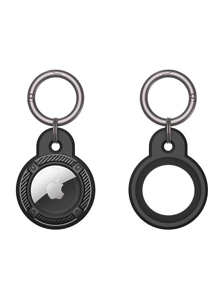Fullmosa Apple AirTag Case - Carbon Fiber TPU Protective Cover with Anti-Lost Keychain, Slim & Shockproof Tracker Holder for Keys, Wallet, Luggage (Black)  - Image 2
