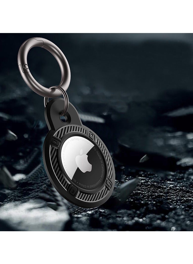 Fullmosa Apple AirTag Case - Carbon Fiber TPU Protective Cover with Anti-Lost Keychain, Slim & Shockproof Tracker Holder for Keys, Wallet, Luggage (Black)  - Image 3