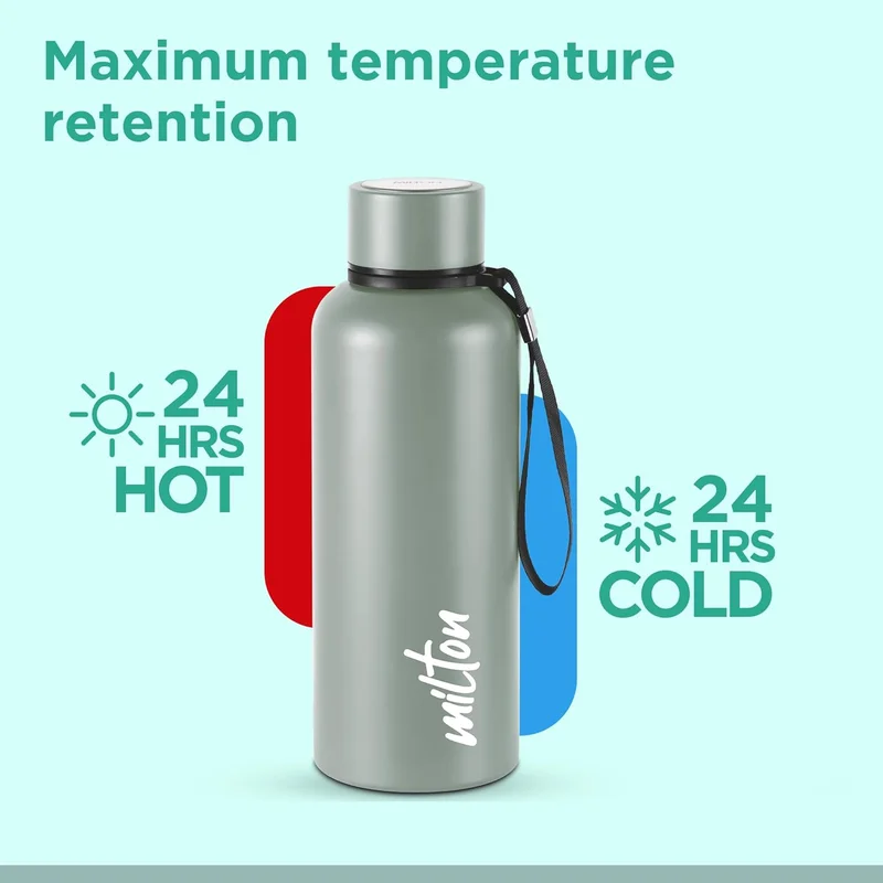 Milton Milton Aura 500 Thermosteel Bottle, 520 ml, Grey | 24 Hours Hot and Cold | Easy to Carry | Rust Proof | Leak Proof | Tea | Coffee | Office| Gym | Home | Kitchen | Hiking | Trekking | Travel Bottle Grey