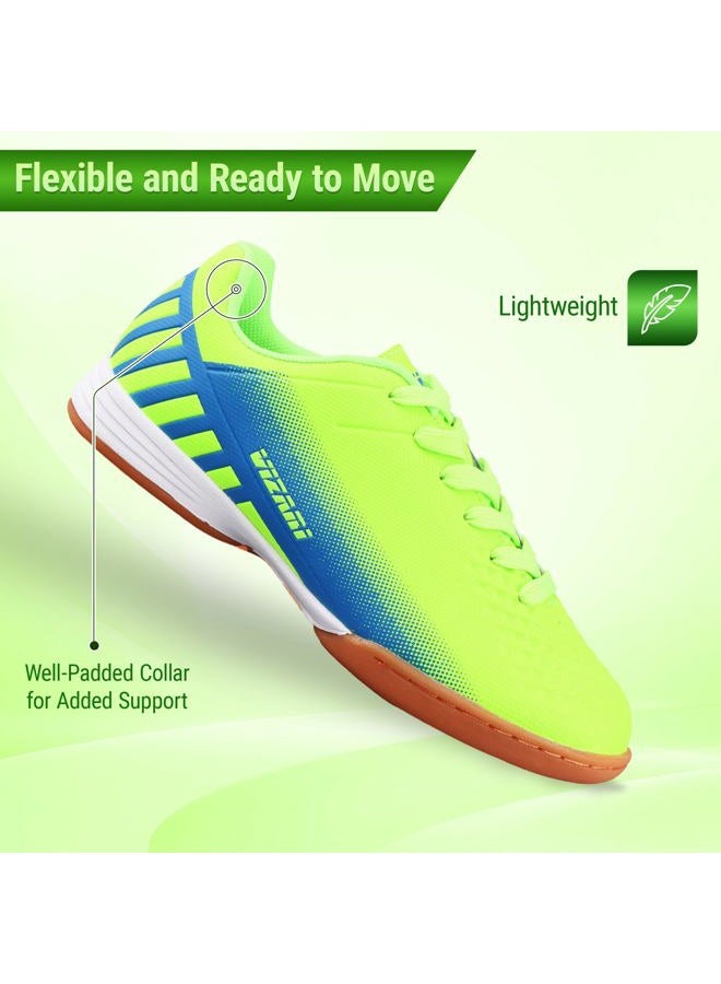 Vizari Kids Santos JR ID Indoor Soccer Shoes for Girls and Boys Green/Blue 11 Little Kid, 26 EU - Image 5