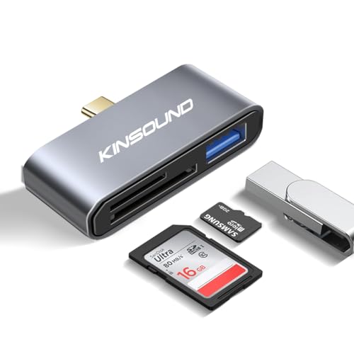 Kinsound 3 in 1 USB C to SD/TF Card Reader with Type-C, SD, TF & USB Ports, Portable Micro SD Card to Type C Adapter Compatible for iPhone 16, USB-C Tablet, MacBook Pro/Air & All Android Phone - Image 1