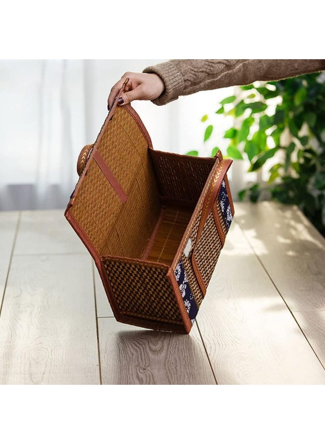 Generic Wicker Baskets Woven Picnic Basket Folding Fruit Basket Handheld Food Storage Basket, Baskets with Handles Shopping Sour Dough Bread Basket Bread Pans  Picnic Blankets  - Image 4