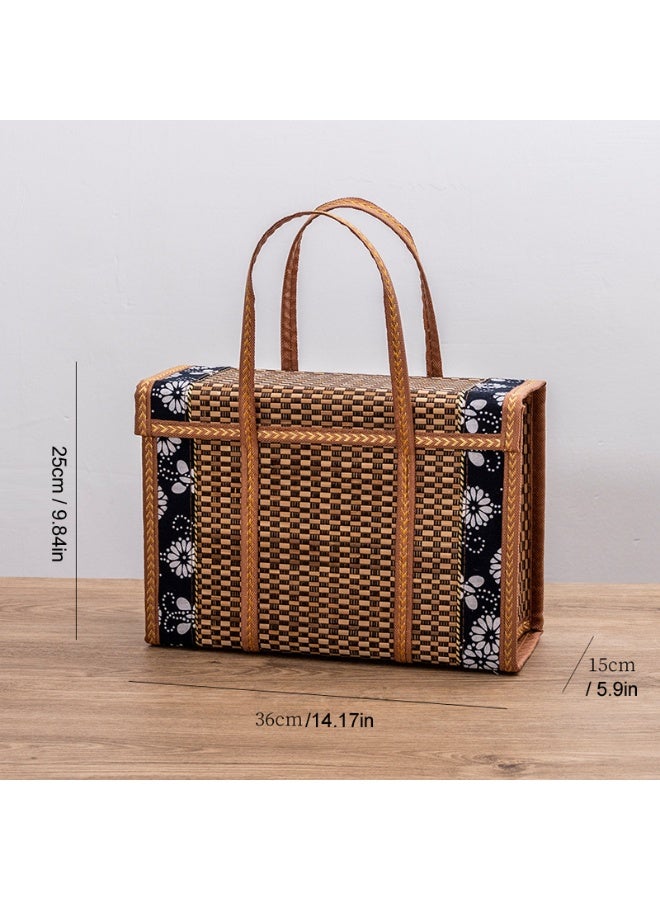 Generic Wicker Baskets Woven Picnic Basket Folding Fruit Basket Handheld Food Storage Basket, Baskets with Handles Shopping Sour Dough Bread Basket Bread Pans  Picnic Blankets  - Image 2