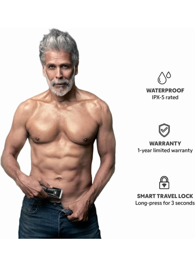 زلاد ماكينة تشذيب الجسم     | ماكينة حلاقة قابلة للشحن للرجال | للأجزاء الخاصة واللحية وشعر العانة | مقاومة للماء وشحن سريع وقفل سفر | أسود - Image 3