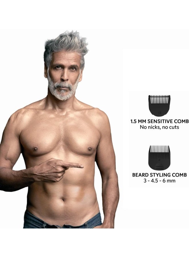 زلاد ماكينة تشذيب الجسم     | ماكينة حلاقة قابلة للشحن للرجال | للأجزاء الخاصة واللحية وشعر العانة | مقاومة للماء وشحن سريع وقفل سفر | أسود - Image 4