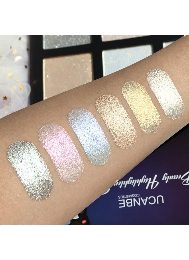 Ucanbe Beauty Highlighter Makeup Palette - 6 Colors Shimmery Powder Makeup Palette Pearl White Blonde Blue Purple Silver Face Illuminator Palette Smooth Long Lasting Waterproof Blush Bronzer Kit  - Image 2