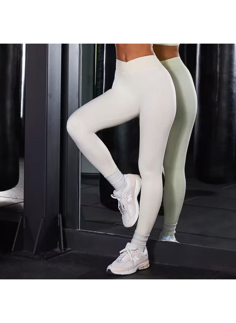 Generic - Seamless Sports Yoga Clothing Set Crossbody Shoulder Fitness Long Pants Shorts Women Nylon Material Spring Autumn Summer Winter White Cross Trousers - Image 1