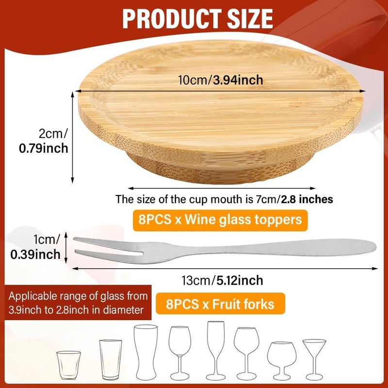 Ranjaner 8 قطع غطاء كأس النبيذ مع شوك الفواكه لوحات شاروترى صغيرة لكأس النبيذ للتجمعات العائلية والمطاعم والبارات للحفاظ على خلوها من الحشرات ومنع الانسكابات - Image 2