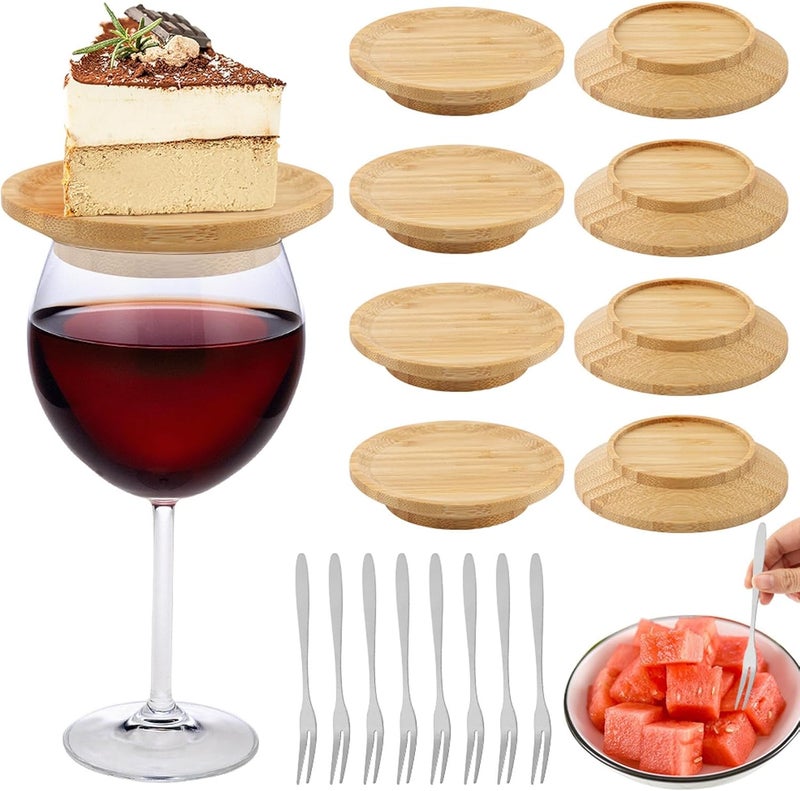 Ranjaner 8 قطع غطاء كأس النبيذ مع شوك الفواكه لوحات شاروترى صغيرة لكأس النبيذ للتجمعات العائلية والمطاعم والبارات للحفاظ على خلوها من الحشرات ومنع الانسكابات - Image 1