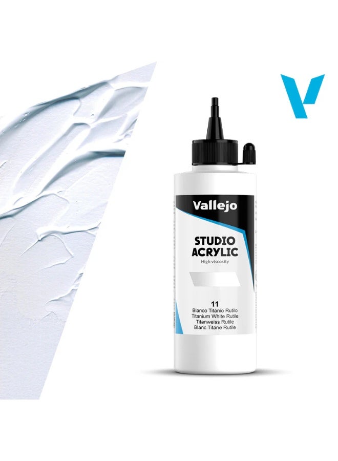 Vallejo Acrylic Paint for Artists 11 Titanium White Rutile 200ml – Studio Grade, Lightfast & Non-Toxic