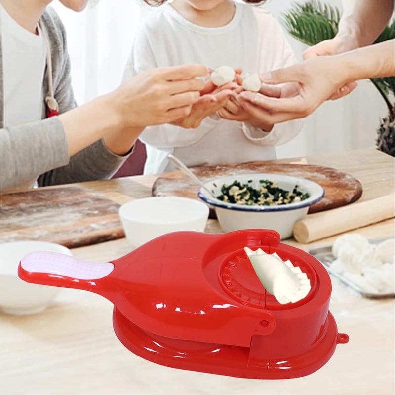 Kuber Industries Kuber Industries Dumpling Maker Plastic 2 in 1 Kitchen Dumpling Making Tool Momos Maker Machine Gujiya Maker Manual Dumpling Maker Red  - Image 4