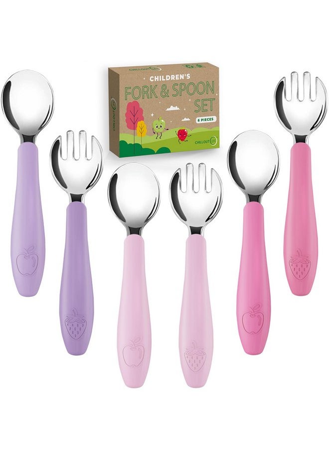 CHILLOUT LIFE - CHILLOUT LIFE Toddler Utensils, Kids Silverware with Silicone Handle, Stainless Steel Metal Toddler Forks and Spoons Safe Baby Cutlery Set for Self Feeding BPA Free Dishwasher Safe - Image 1