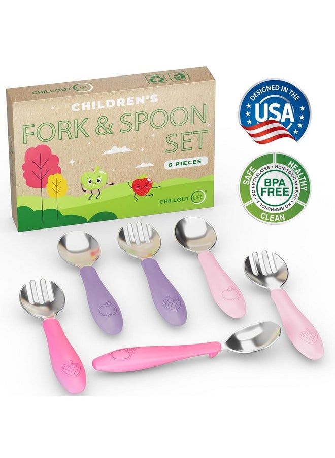 CHILLOUT LIFE - CHILLOUT LIFE Toddler Utensils, Kids Silverware with Silicone Handle, Stainless Steel Metal Toddler Forks and Spoons Safe Baby Cutlery Set for Self Feeding BPA Free Dishwasher Safe - Image 1
