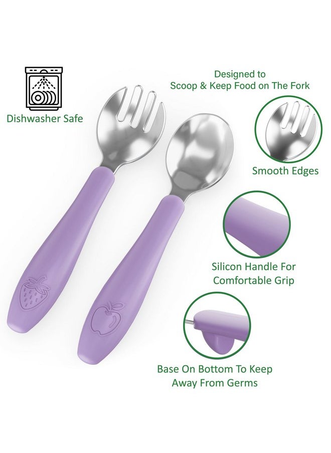 CHILLOUT LIFE - CHILLOUT LIFE Toddler Utensils, Kids Silverware with Silicone Handle, Stainless Steel Metal Toddler Forks and Spoons Safe Baby Cutlery Set for Self Feeding BPA Free Dishwasher Safe - Image 1