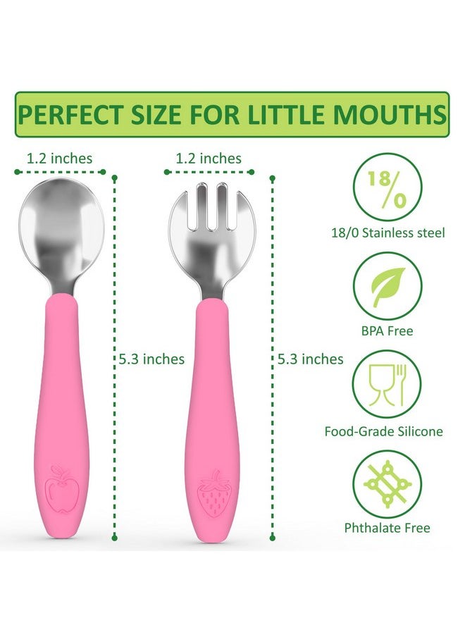 CHILLOUT LIFE - CHILLOUT LIFE Toddler Utensils, Kids Silverware with Silicone Handle, Stainless Steel Metal Toddler Forks and Spoons Safe Baby Cutlery Set for Self Feeding BPA Free Dishwasher Safe - Image 1