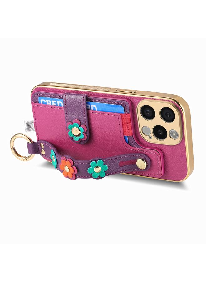 S-TOP Case For iPhone 15 Plus Stereoscopic Flowers Wristband Card Bag Phone Case - Image 3