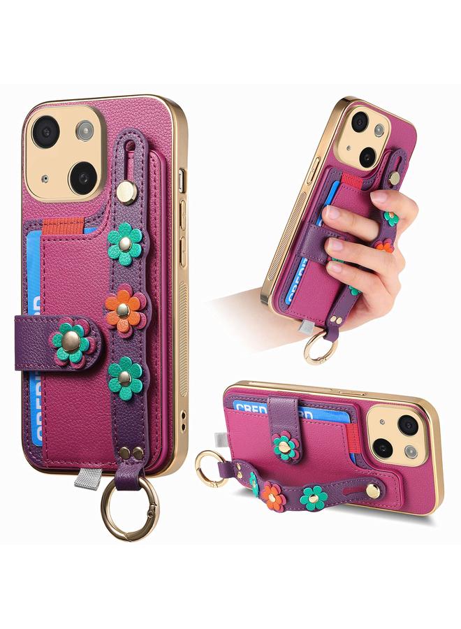 S-TOP Case For iPhone 15 Plus Stereoscopic Flowers Wristband Card Bag Phone Case - Image 1