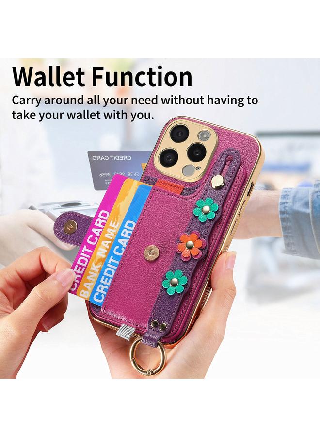 S-TOP Case For iPhone 15 Plus Stereoscopic Flowers Wristband Card Bag Phone Case - Image 5