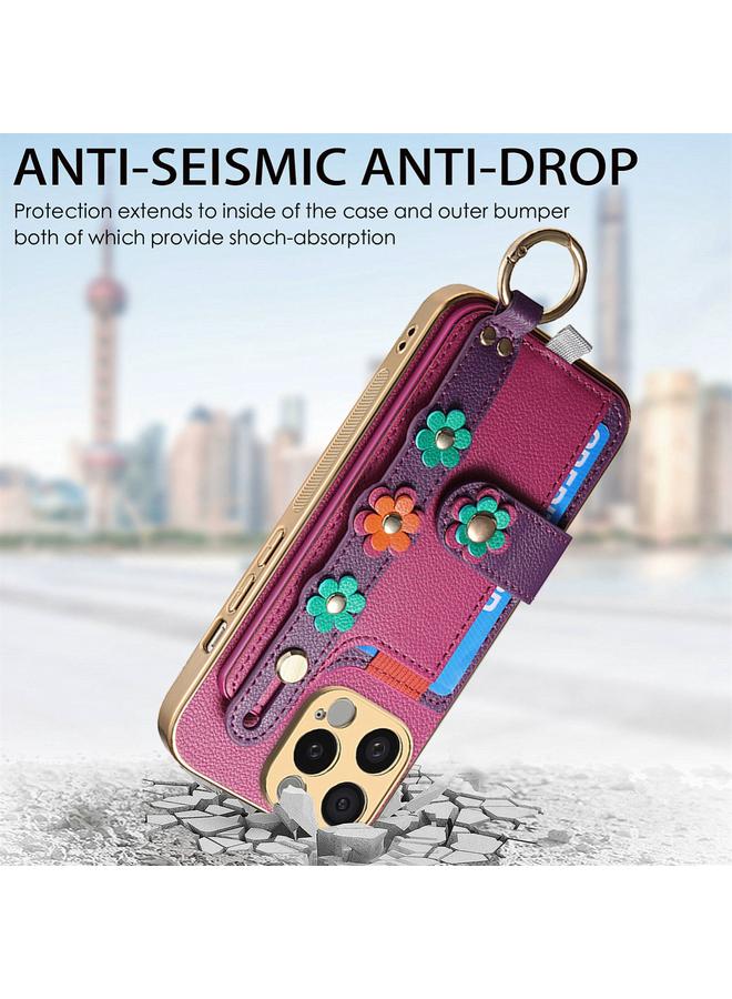 S-TOP Case For iPhone 15 Plus Stereoscopic Flowers Wristband Card Bag Phone Case - Image 4