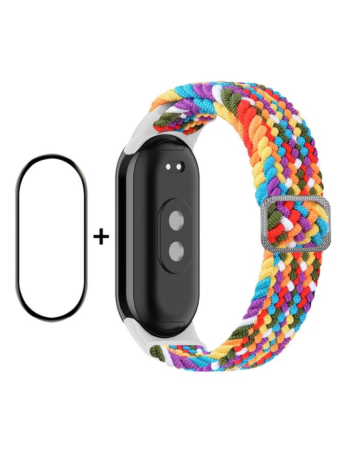 Replacement Strap For Xiaomi Mi Band 8 ENKAY Hat-Prince 2 in 1 Set Full Coverage Screen Protector + Elastic Braided Nylon Watch Band Rainbow