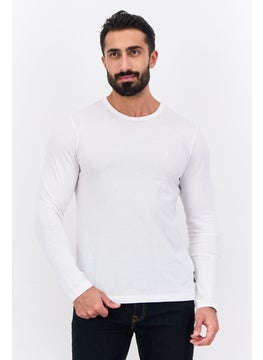 Men Crew Neck Long Sleeves Brand Logo T-shirt, White