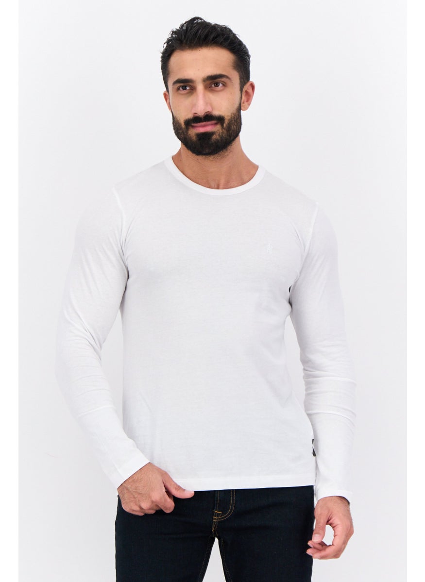 French Connection - Men Crew Neck Long Sleeves Brand Logo T-shirt, White - Image 1