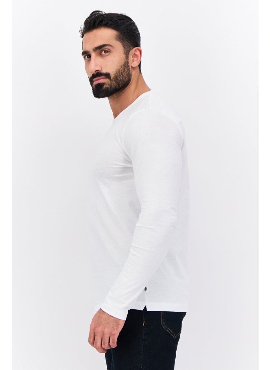 French Connection - Men Crew Neck Long Sleeves Brand Logo T-shirt, White - Image 1