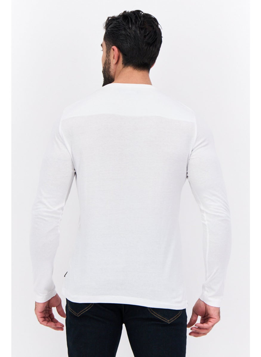 French Connection - Men Crew Neck Long Sleeves Brand Logo T-shirt, White - Image 1